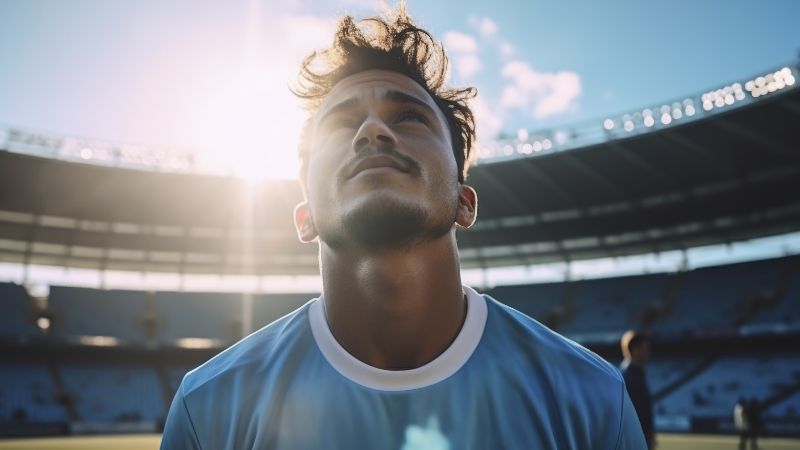 joueur de football au soleil